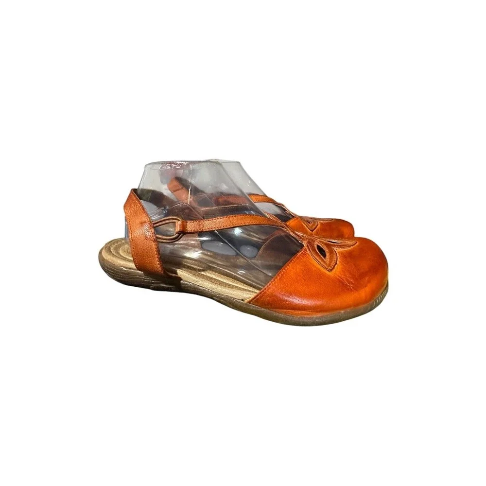 JAFA Sandals EU 40 US 9.5 Mary Jane Cut Out Floral Orange Leather Boho Boheim